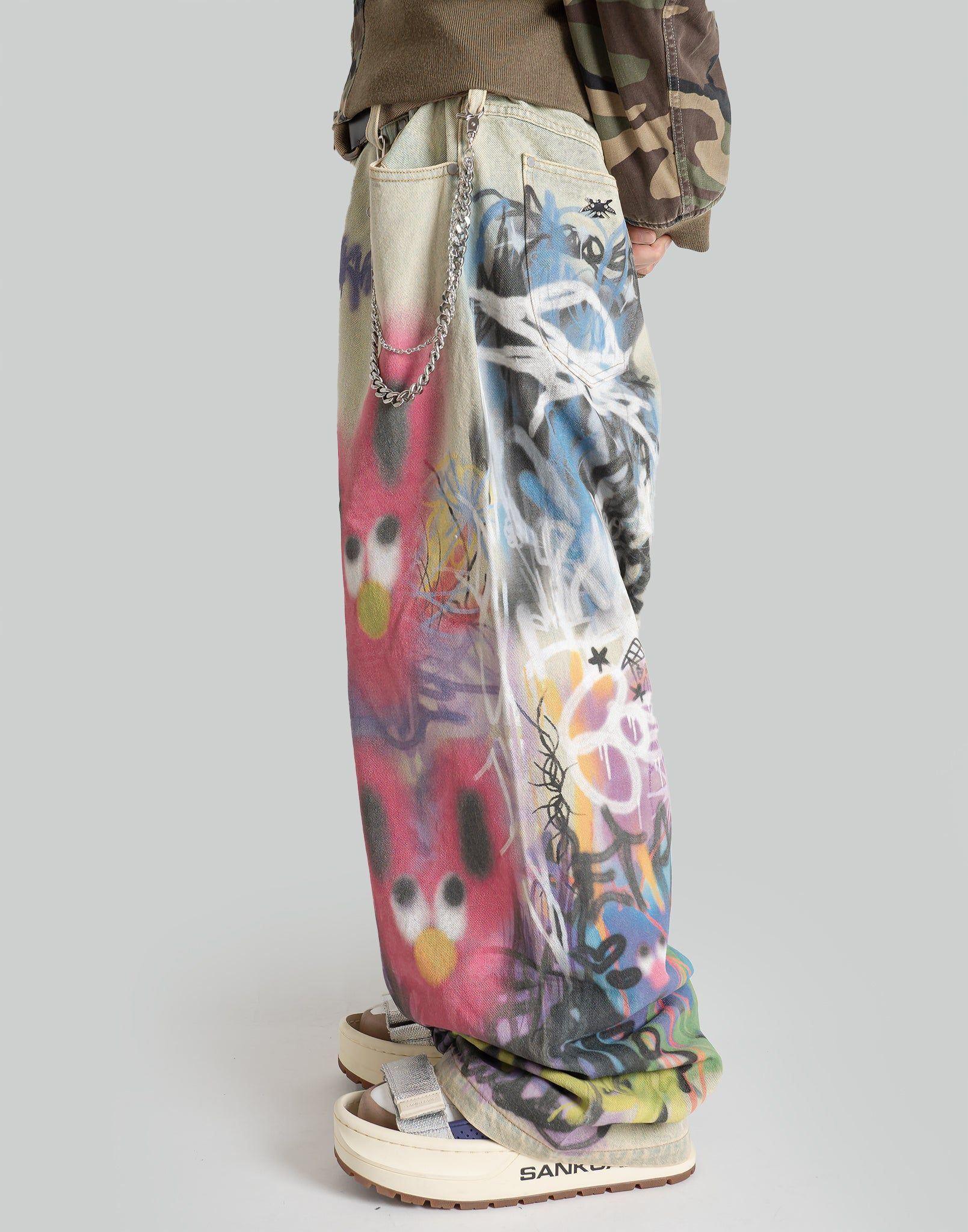 Graffiti Print Baggy Jeans