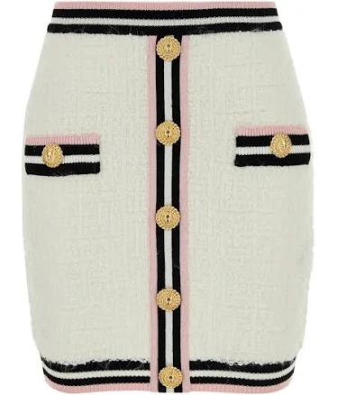 Balmain Women's Monogram Boucle' Tweed Miniskirt