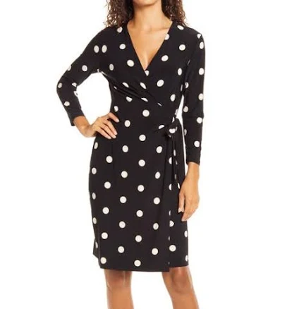 Anne Klein Women's Polka Dot Jersey Wrap Dress