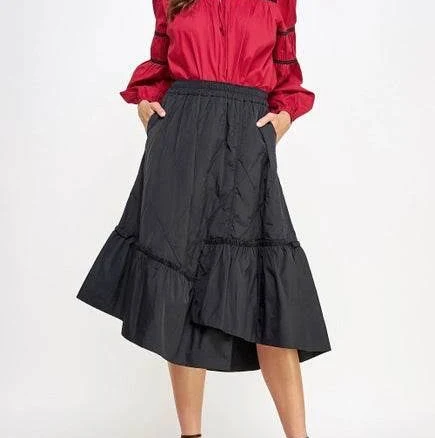 Quilted Unbalance Midi Skirt