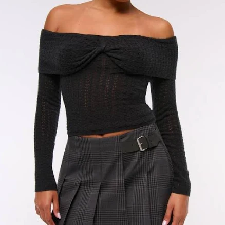 Abercrombie & Fitch Women's Wool-Blend Pointelle Off-The-Shoulder Sweater