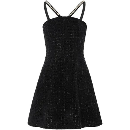 SINCETHEN Dazzling Tweed Chain-Trim Mini Dress
