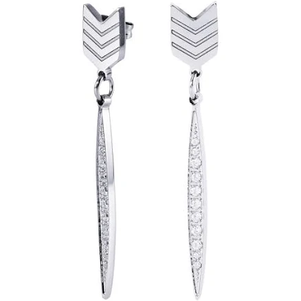 18K White Gold Plated Arrow Drop Earrings