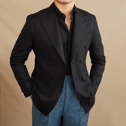 Men's Elegant Vintage Linen Double Breasted Blazer