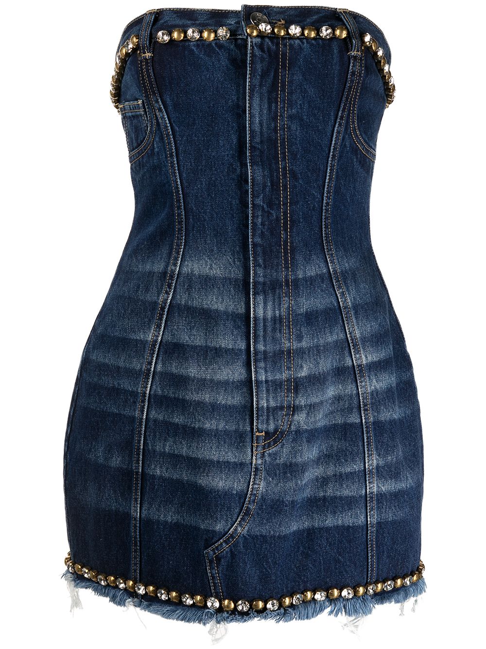 Embellished Strapless Denim Dress