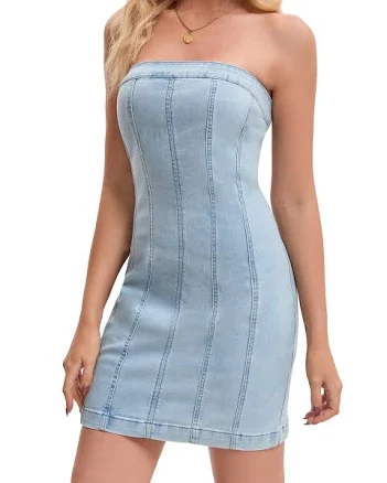 Daring Diva Women's Strapless Denim Mini Dress