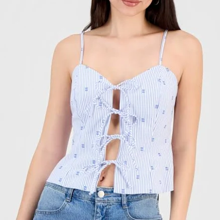 and Now This Women's Striped Tie-Front Tank Top