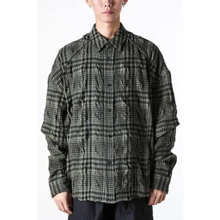 Juun.J Dual Sleeve Crinkled Check Shirt