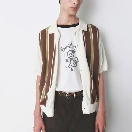 INSILENCE Jacquard Stripe Polo Cardigan
