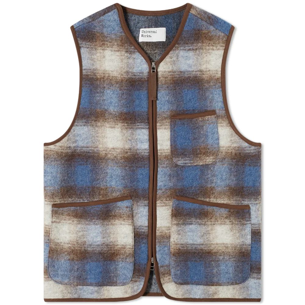 Universal Works Wool Fleece Check Zip Waistcoat