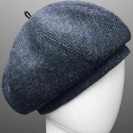 Swirl Beret Hat Cloche Navy Blue Harris Tweed Herringbone Wool Leather Any Fabric Any Size Large CUSTOM MADE Bespoke HandmadeSwirl Beret Hat Cloche Navy Blue Harris Tweed Herringbone Wool Leather Any