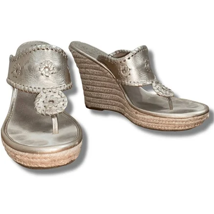 Jack Rogers Women’s Gold Leather Espadrille Wedges Slip Ons Sz 9.5