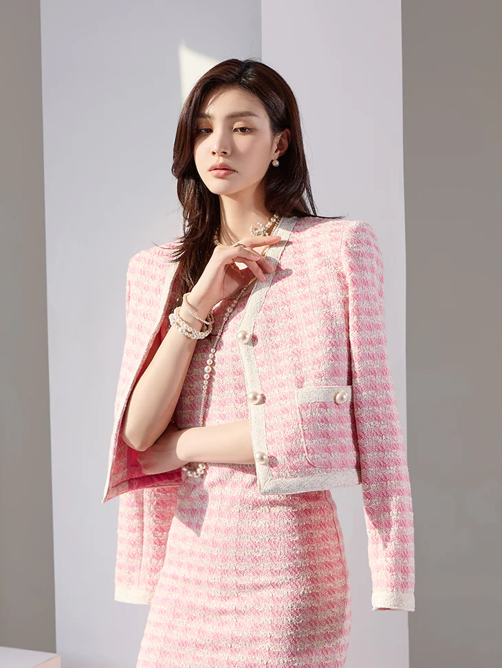 Tweed V-neck Single Jacket