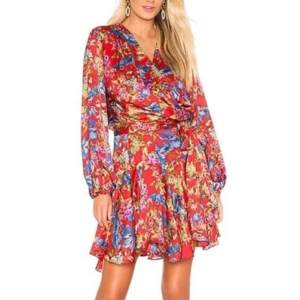 Bronx & Banco Catalina Red Floral Wrap Dress - Size Small S