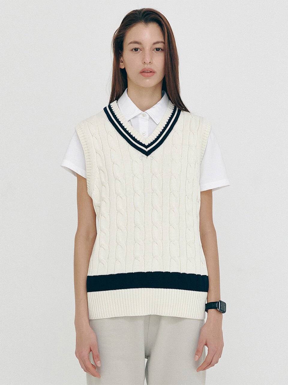 Cable Knit Vest Navy