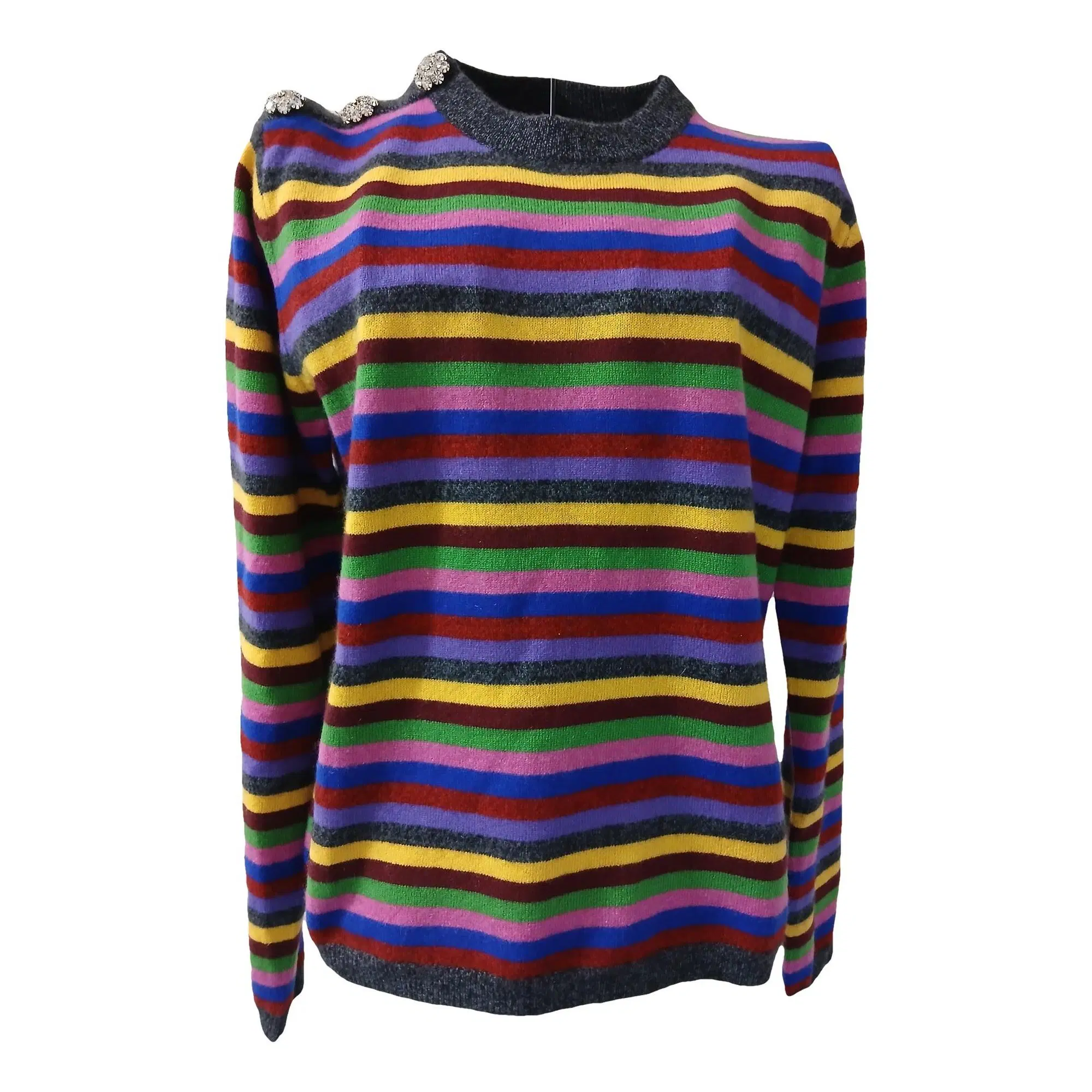 GANNI Striped Balloon-Sleeve Wool-Blend Sweater