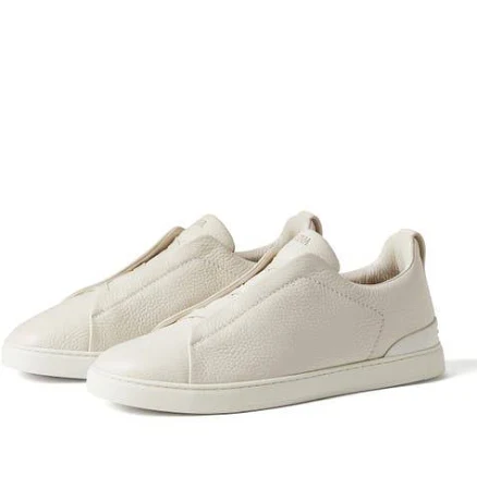 ZEGNA Triple Stitch Deerskin Leather Slip-On Sneaker in White at Nordstrom, Size 9.5Us