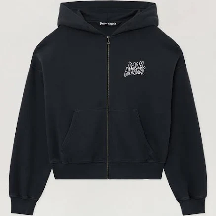 Palm Angels Palm Leaf Zipped Loose Hoodie in Black