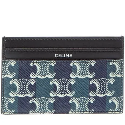 CELINE Men's Striped Triomphe Canvas and Calfskin Leather Card Holder