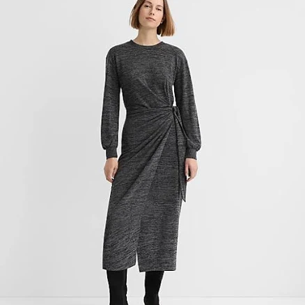 Loft Women's Petite Jersey Side Pleated Midi Wrap Dress