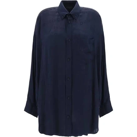 Balenciaga - logo-jacquard shirt - women - Silk - XS - Black