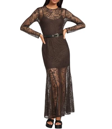 Gianni Bini Women's Eden Lace Belted Long Sleeve Dress