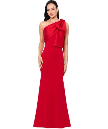 Betsy & Adam Women's Bow One-Shoulder Crepe Mermaid Gown