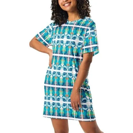 T-Shirt Dress – Turquoise & Green Geometric Stripe Print