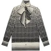 Indie Designs Geometric-print Pussy-bow Blouse