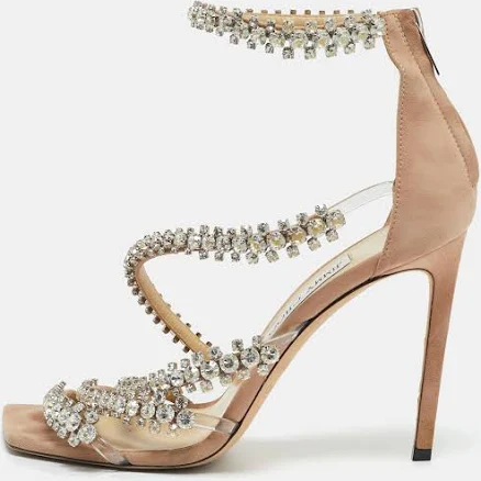 Jimmy Choo Beige Pvc And Suede Josefine 100 Crystals Embellished Sandals