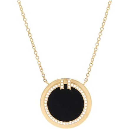Tiffany T Diamond and Black Onyx Circle Pendant in Yellow Gold