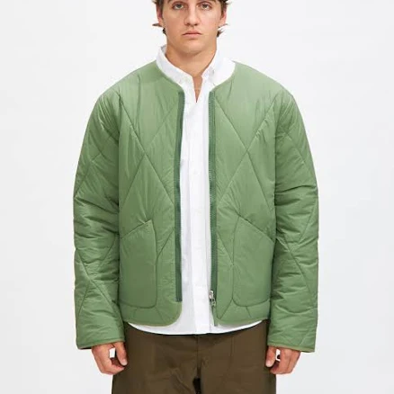 Reversible Military Liner Jacket in Green/Sand Diamond Quilt Recycled Nylon Large / Green