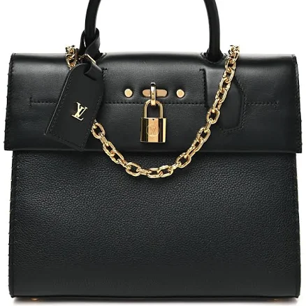 Louis Vuitton Calfskin Taurillon Studded City Steamer One Handle Bag Black