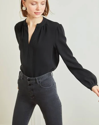 Gathered Long Sleeve Crepe Blouse