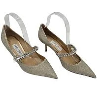 Jimmy Choo Bing Crystal Embellished Mary Jane Pump Size 37 US 7 Silver Glitter