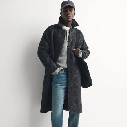 Abercrombie & Fitch Men's Herringbone Wool-Blend Mac Coat