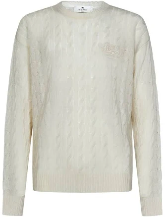 Etro Logo Embroidered Cable-Knitted Crewneck Jumper - XL