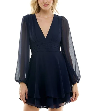 B. Darlin Juniors' Flutter-Sleeve V-Neck Dress
