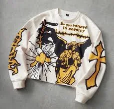 Women's White Angel Graphic Print Pullover Sweatshirt Crew Neck Long Sleeve