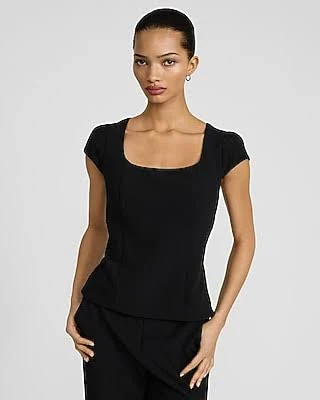 Express Women's Studio Stretch Twill Square Neck Cap Sleeve Top