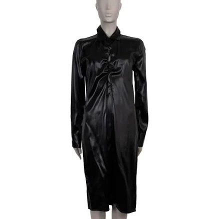 Bottega Veneta Black Acetate 2019 Gathered Satin Shirt Dress 40 S
