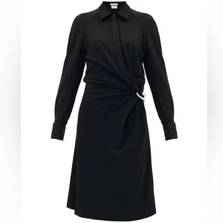 Bottega Veneta Gathered Long Sleeve Jersey Polo Midi Dress