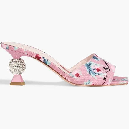 Roger Vivier Marlene Strass floral-print faille mules - Women - Pink Heels - EU 35