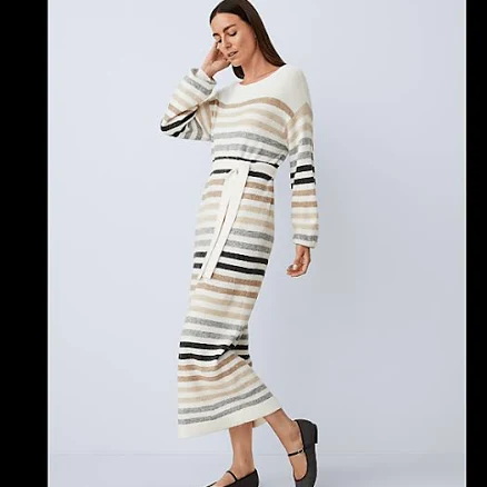 Ann Taylor Women's Striped Midi Sweater Dress