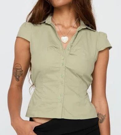 Princess Polly Arianwyn Cap Sleeve Button-Up Shirt