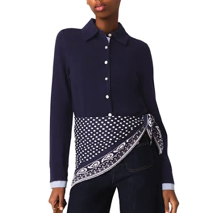 Maje Women's Wool and Cashmere Polo Cardigan with Removable Trims