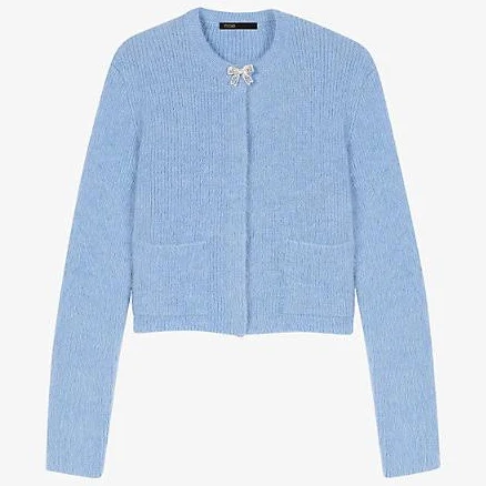 Maje Women's Ribbed Knitted Bow-Embellished Cardigan