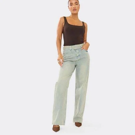 EGO Women's Belted Straight Leg Jeans