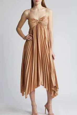 Petal & Pup Women's Vikki Pleated Sleeveless Satin Maxi Dress