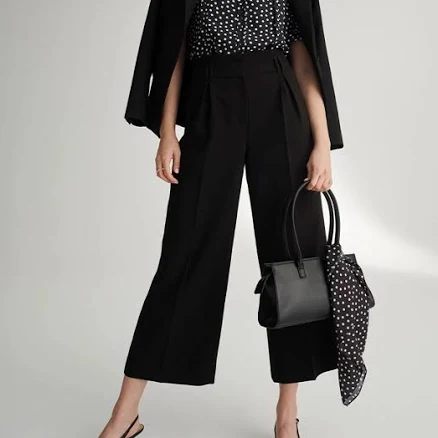 White House Black Market Women's Pleated Cropped Wide Leg Pants